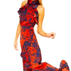 burgundy bardot v plunge maxi dress